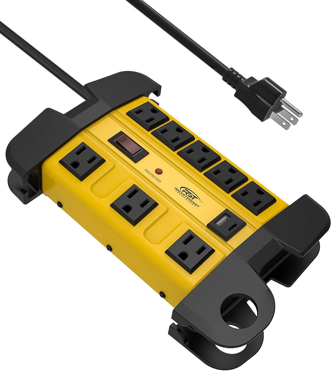 CRST 8-Outlet Wide-Spaced Metal Surge Protector Power Strip with Cord Wrap - 1350J, USB-C & USB-A, Wall Mount, 15ft Cord