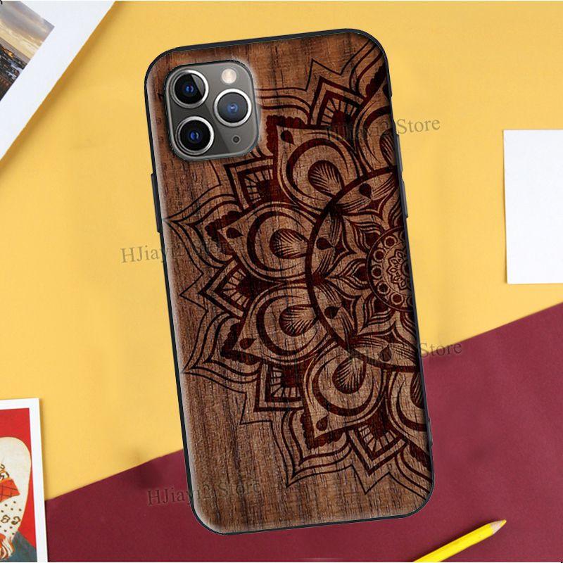 Floral Wood For iPhone 12 Pro Max 13 mini Case For iPhone Vintage New Engraved Design Wood Phone Covers Compatible with iPhone 12 Slim fit Cell Phone Cover