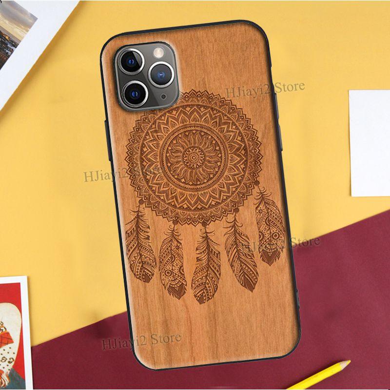 Floral Wood For iPhone 12 Pro Max 13 mini Case For iPhone Vintage New Engraved Design Wood Phone Covers Compatible with iPhone 12 Slim fit Cell Phone Cover